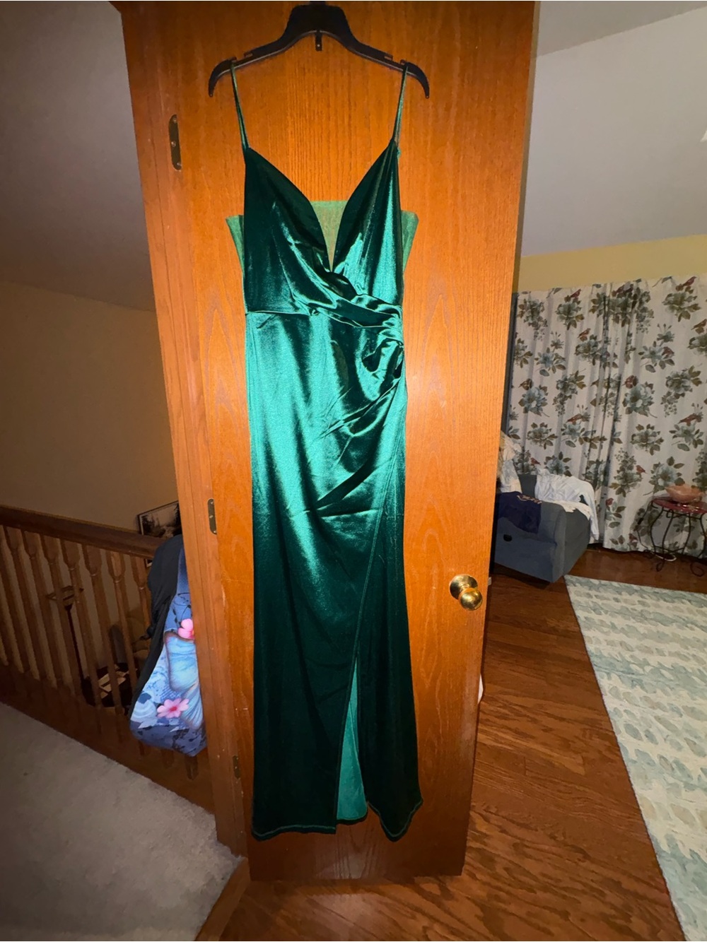 Windsor Emerald Green Satin Maxi Dress with Spaghetti Straps
